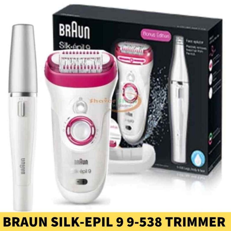 BRAUN Silk-Epil 9 9-538 Wet And Dry Epilator Trimmer shop in bd, Long-lasting rechargeable battery,Usage Time_ Up to 50 minutes of cordless use