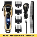 Best KEMEI KM-1990 Hair Trimmer For Men shop in bd. Stainless Steel Cutting Length Settings_ Adjustable Power Source_ Rechargeable battery