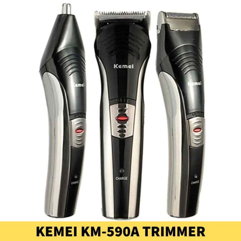 Best KEMEI KM-590A Trimmer Rechargeable 7 In 1-Function shop in BD. Size_ 14.9 x 4 x 4.5cm Input_ AC 220-230V 50Hz 3W Output_ 3.0V DC 600mA