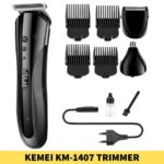 KEMEI KM-1407 Electric Nose Hair Clipper 3 in 1 Trimmer is likely to be a versatile grooming designed for various facial hair grooming needs
