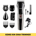 KEMEI KM-590A Trimmer Rechargeable 7 In 1-Function shop in BD. Size_ 14.9 x 4 x 4.5cm Input_ AC 220-230V 50Hz 3W Output_ 3.0V DC 600mA