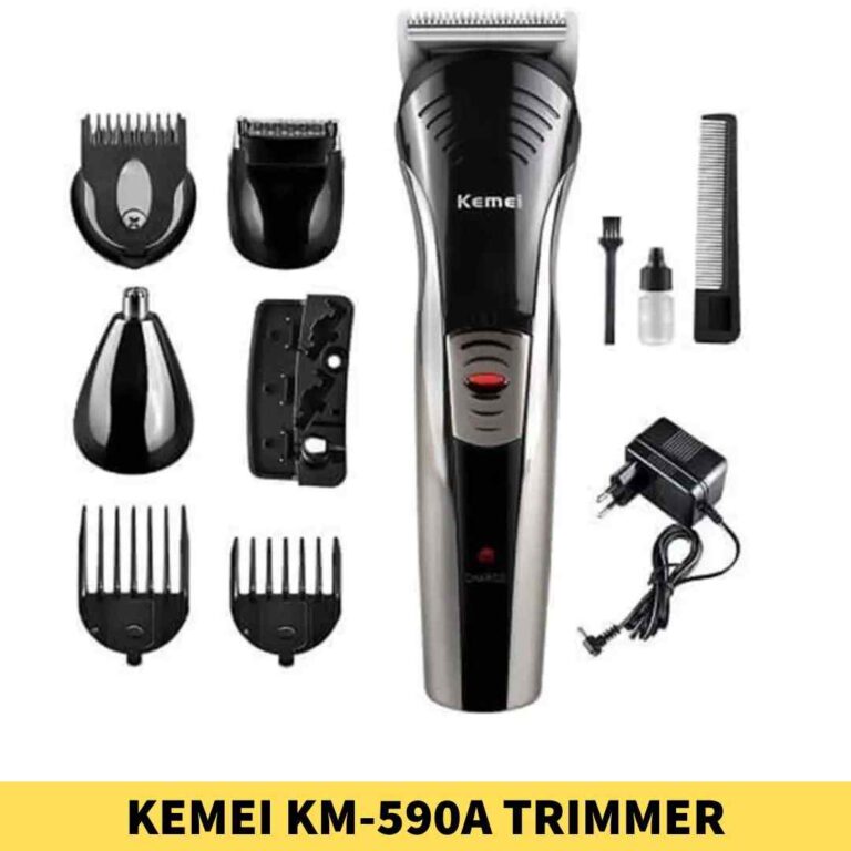 KEMEI KM-590A Trimmer Rechargeable 7 In 1-Function shop in BD. Size_ 14.9 x 4 x 4.5cm Input_ AC 220-230V 50Hz 3W Output_ 3.0V DC 600mA