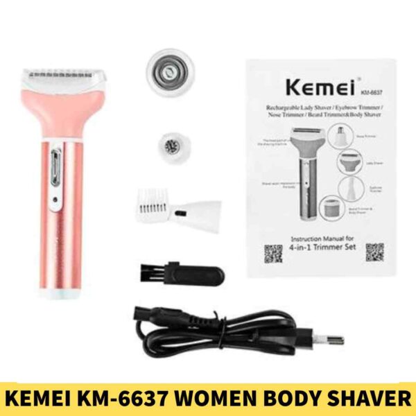 Kemei KM-6637 Multi-Functional 4 In 1 Rechargeable Women Body Shaver