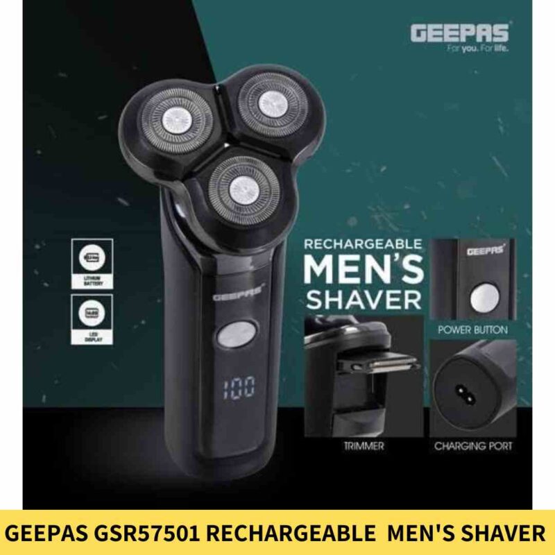 Geepas GSR57501 Rechargeable Water Proof Men's Shaver with LED Display In BD3