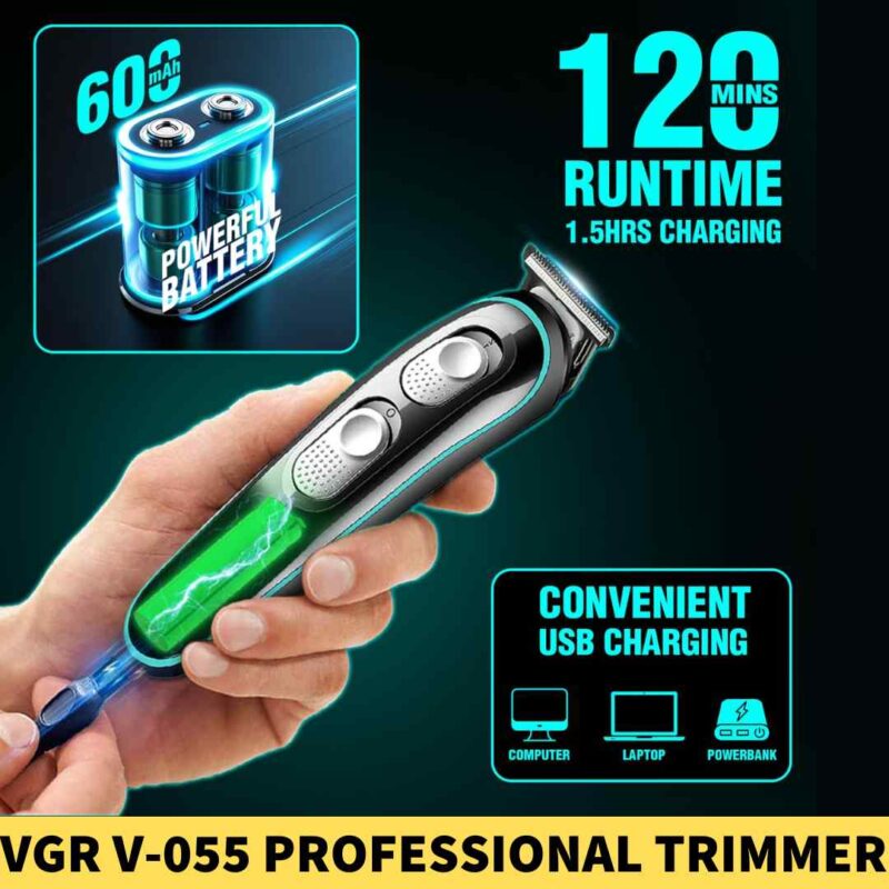 VGR V-055 Professional Rechargeable Cordless Electric Hair Clippers Trimmer in BD 1