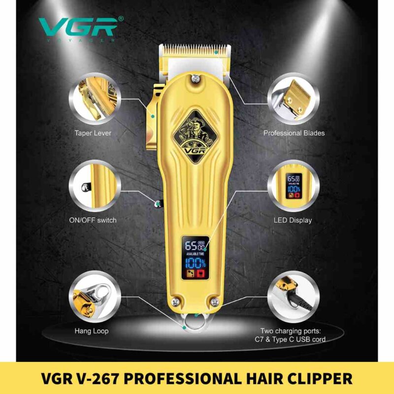 VGR V-267 Professional Hair Clipper with LED Display Trimmer for men