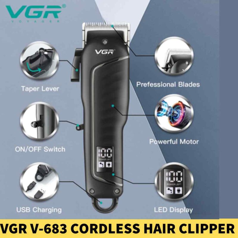VGR V-683 Cordless Hair Clipper With Taper Lever Adjustment For Men