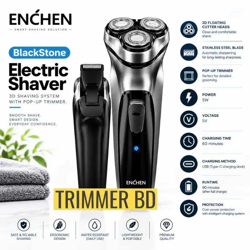 Buy ENCHEN BlackStone 3D Electric Shaver with Pop-up Trimmer for Men in Bangladesh Online – Trimmer BD
