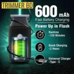 VGR hair trimmer with 600mAh battery and USB charging feature